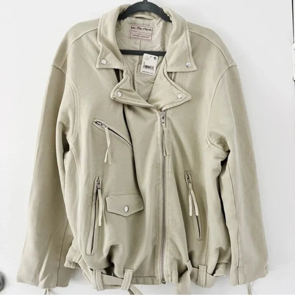 NWT Free People Rebel Rebel Knit Moto Jacket in Vanilla Crème